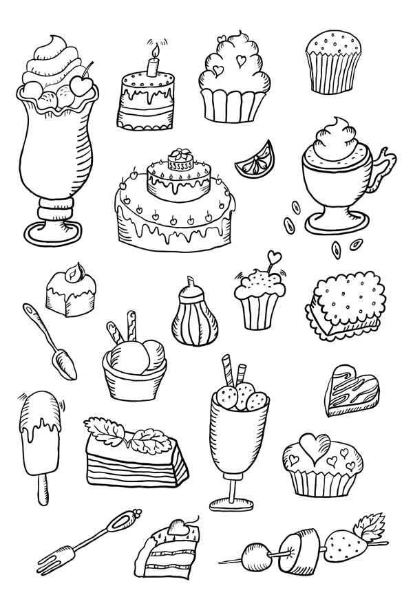 Coloring postcard - sweets / Coloring postcards / Postcards ...